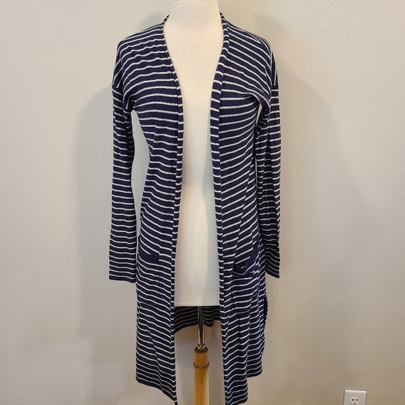 Athleta Retreat Sweater Wrap Striped Silk Blend Cardigan - Picture 2 of 6